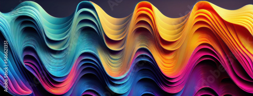Generative AI illustration of Colorful wavy abstract layers as panorama background wallpaper
