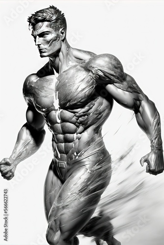 sci-fi full-length whole body portrait super hero man with a blurred face Generative AI © Whitefeather