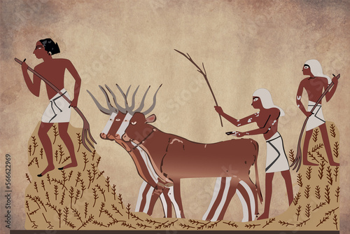фотографія Ancient Painting of workers trading wheat from the tomb of Menna, Thebes, Egpyt