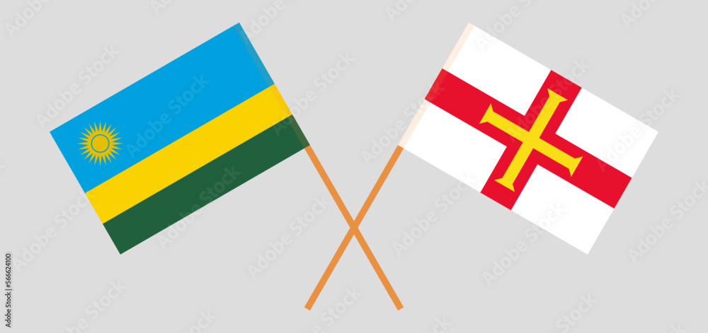 Crossed flags of Rwanda and Bailiwick of Guernsey. Official colors. Correct proportion