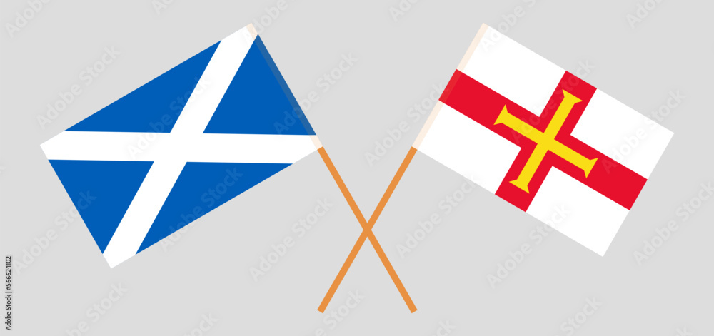 Crossed flags of Scotland and Bailiwick of Guernsey. Official colors. Correct proportion