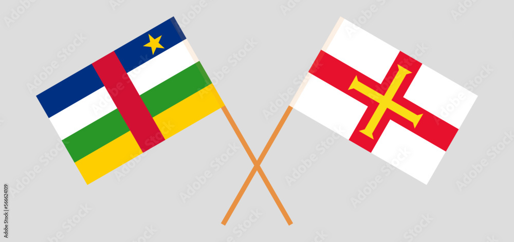 Crossed flags of Central African Republic and Bailiwick of Guernsey. Official colors. Correct proportion