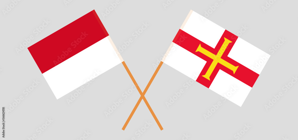 Crossed flags of Monaco and Bailiwick of Guernsey. Official colors. Correct proportion