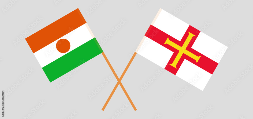 Crossed flags of Niger and Bailiwick of Guernsey. Official colors. Correct proportion