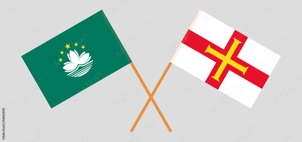 Crossed flags of Macau and Bailiwick of Guernsey. Official colors. Correct proportion