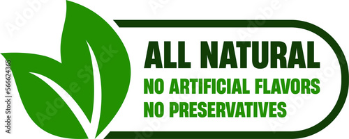 Картината върху платно All Natural label - No Preservatives no artificial Flavors badge - two options in single sticker for healthy products composition