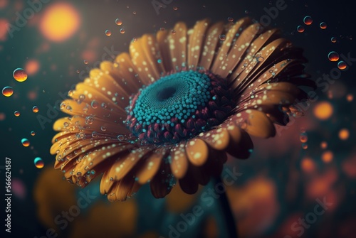 Otherworldly beautiful blooming flower with magical glow and impossibly vibrant color hues  alien planet exotic and imaginative flora - generative AI illustration. 