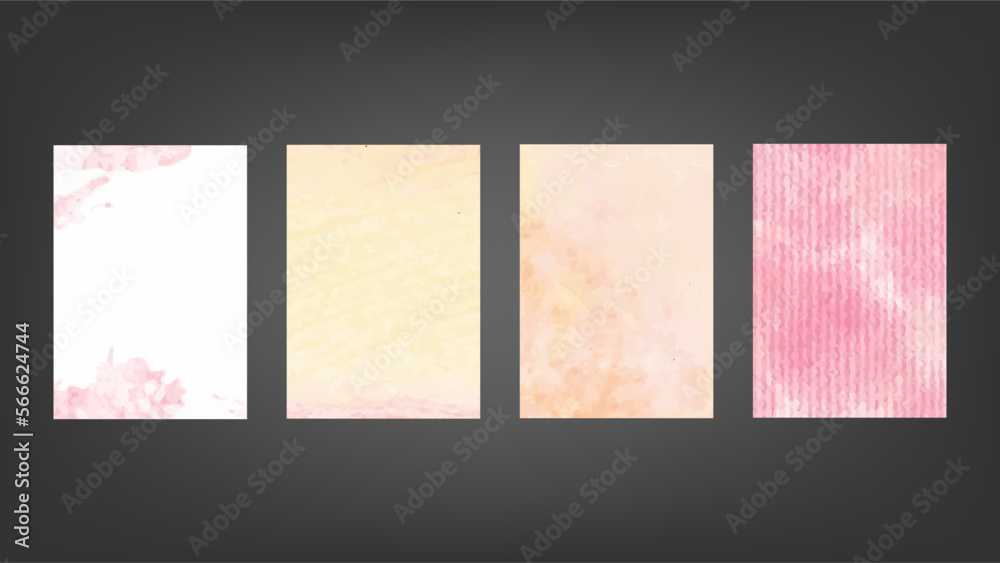 Set of pink vector watercolor backgrounds for poster, brochure or flyer, Bundle of watercolor posters, flyers or cards. Banner template.