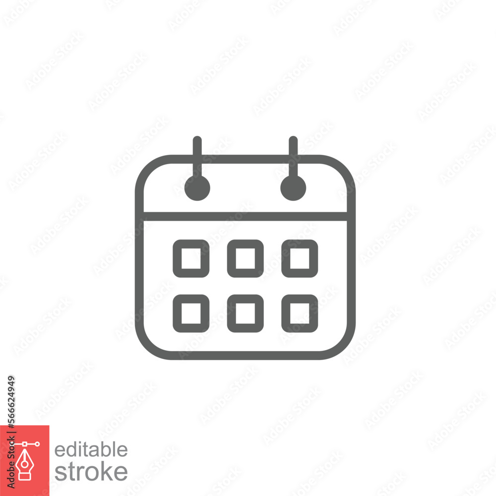 Calendar line icon. Simple outline style. Schedule, date, day, plan, symbol concept. Vector illustration isolated on white background. Editable stroke EPS 10. Calendar line icon. Simple outline style. Schedule, date, day, plan, symbol concept. Vector illustration isolated on white background. Editable stroke EPS 10.