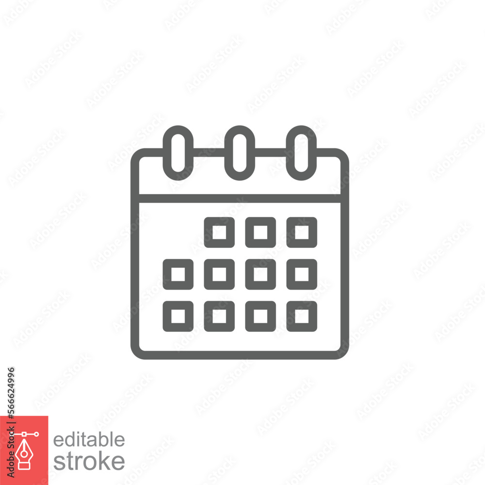 Calendar line icon. Simple outline style. Schedule, date, day, plan, symbol concept. Vector illustration isolated on white background. Editable stroke EPS 10. Calendar line icon. Simple outline style. Schedule, date, day, plan, symbol concept. Vector illustration isolated on white background. Editable stroke EPS 10.