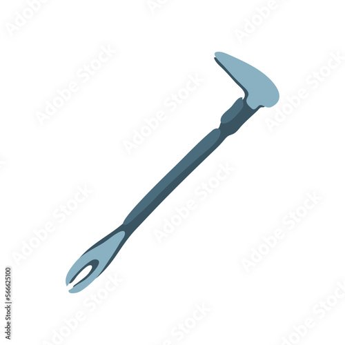 Metallic nail puller flat vector illustration. Cartoon drawing of instrument for repair work isolated on white background. Carpentry, construction concept photo