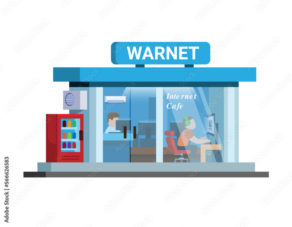 Warnet aka Internet Cafe building asia flat cartoon illustration vector Warnet aka Internet Cafe building asia flat cartoon illustration vector