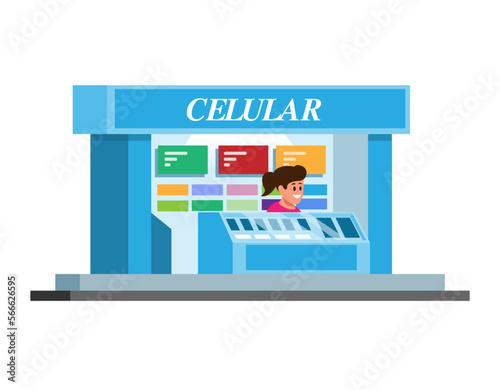 Cellular Outlet Store building flat cartoon illustration vector photo