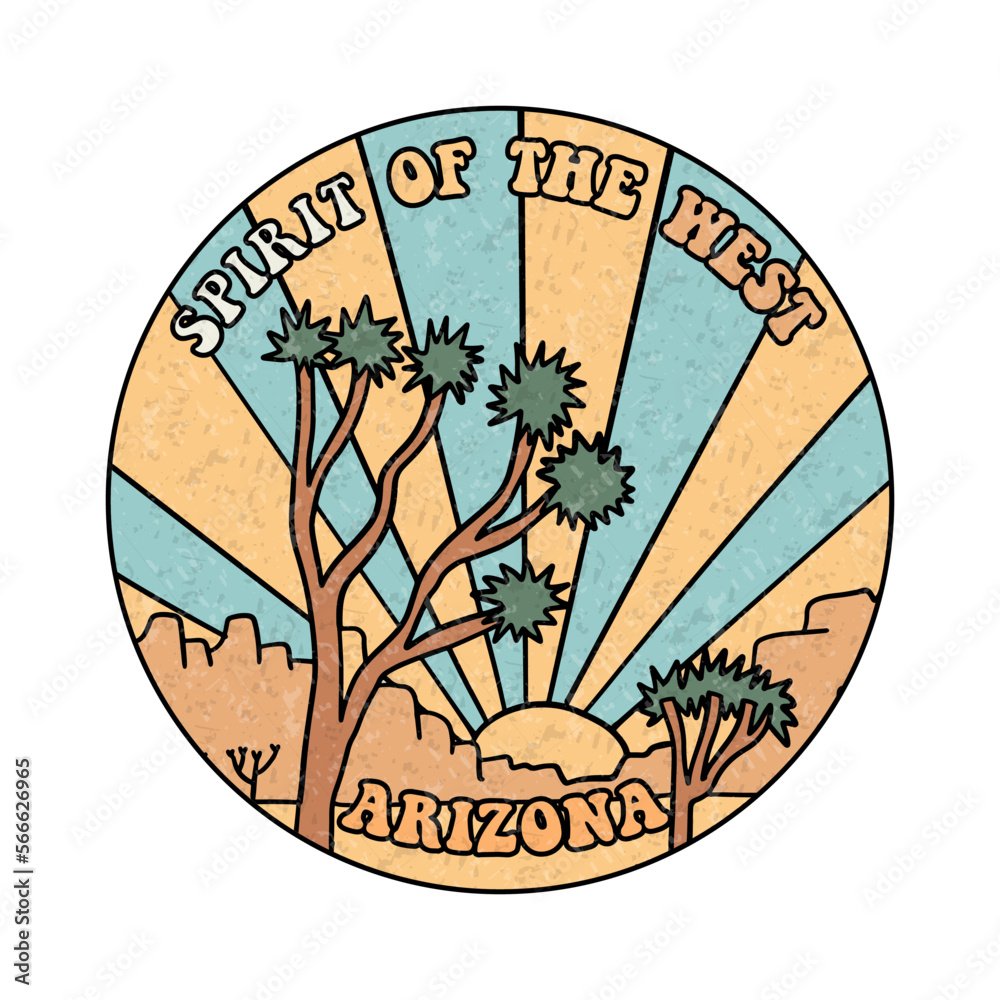 Joshua tree round badge design for apparel and others. Spirit of the West, Arizona textured print design. Linear vector hand drawn illustration. Joshua tree round badge design for apparel and others. Spirit of the West, Arizona textured print design. Linear vector hand drawn illustration.