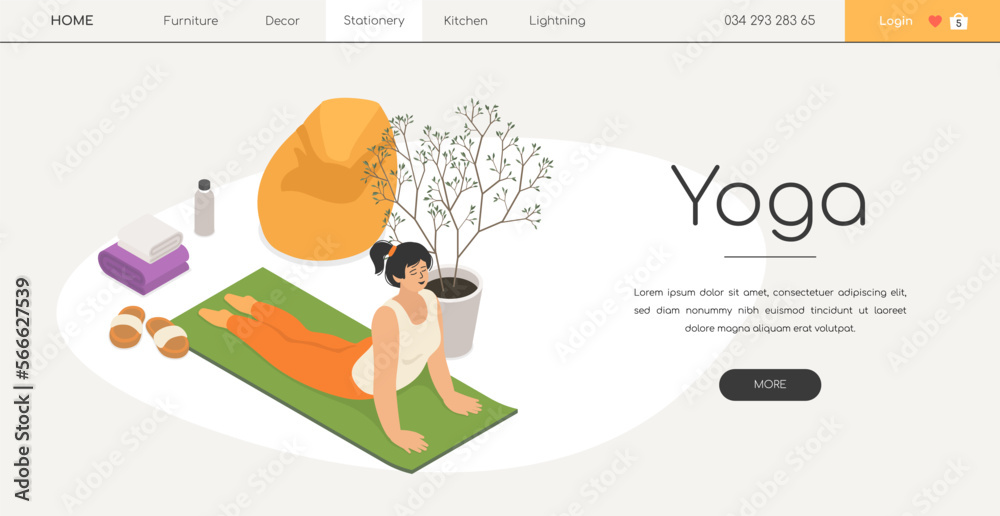 Yoga at home - modern colored isometric web banner