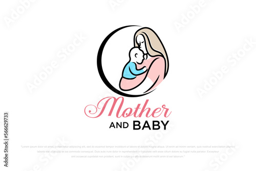 mother and baby stylized vector symbol, mom hugs her child logo template.mother day logo design