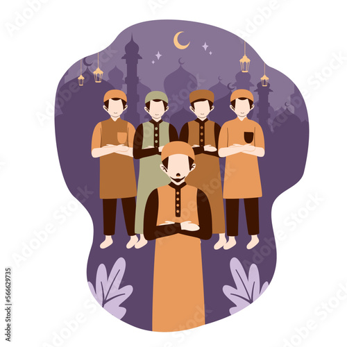 Muslim performing taraweeh prayer in ramadan night