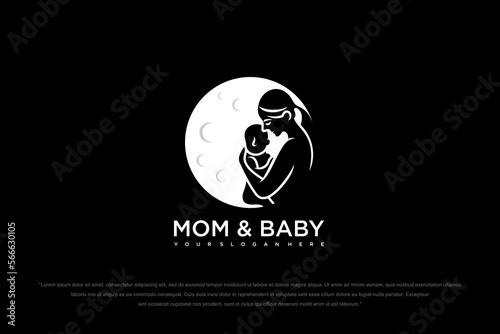 happy baby and mother icon set logo design.badges for children store & baby care center.illustration