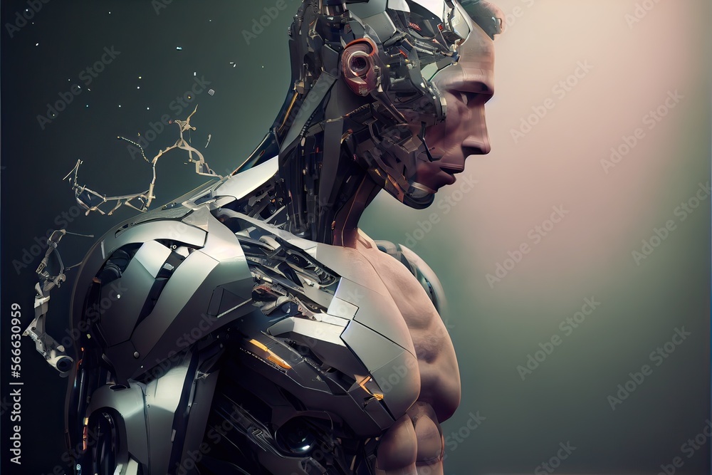Generative AI Illustration Of Robot Turning Human Still Have Skin Into generative-ai-illustration-of-robot-turning-human-still-have-skin-into