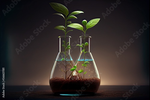 Generative AI illustration of Science and biotechnology concept. Growing of plant in laboratory