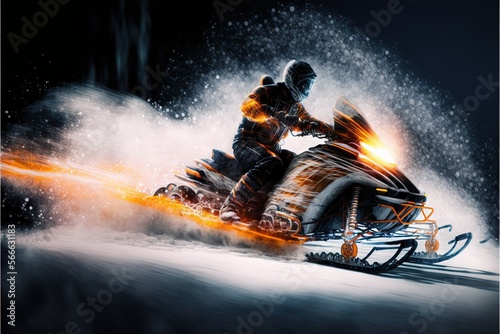 snowmobile riding on high speed blurred motion creative light trails Generative AI