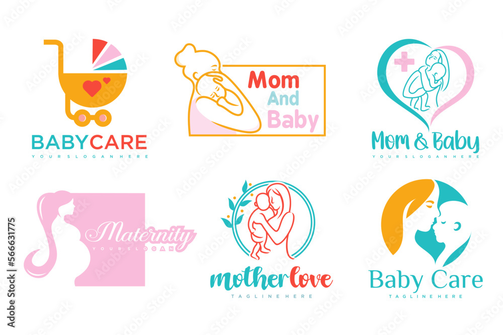 happy baby and mother icon set logo design.badges for children store & baby care center.illustration happy baby and mother icon set logo design.badges for children store & baby care center.illustration
