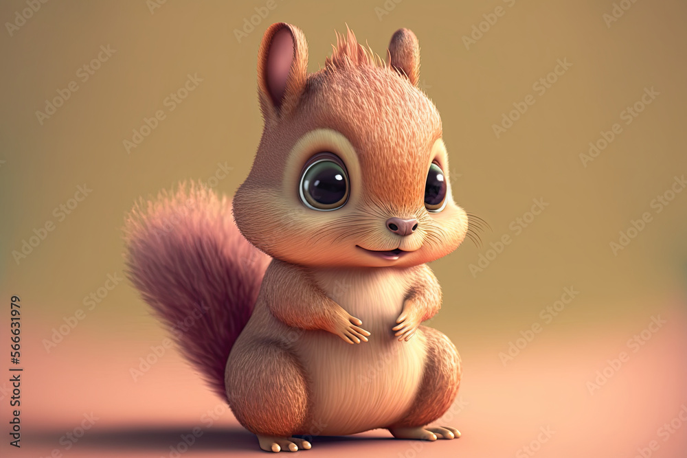 Illustrazione Stock Cute 3D squirrel character over pastel background made  with Generative AI. | Adobe Stock