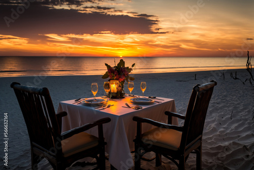 Valentine Romantic Sunset Dinner, Generative AI