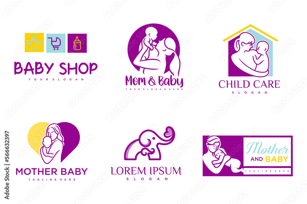 happy baby and mother icon set logo design.badges for children store & baby care center.illustration happy baby and mother icon set logo design.badges for children store & baby care center.illustration