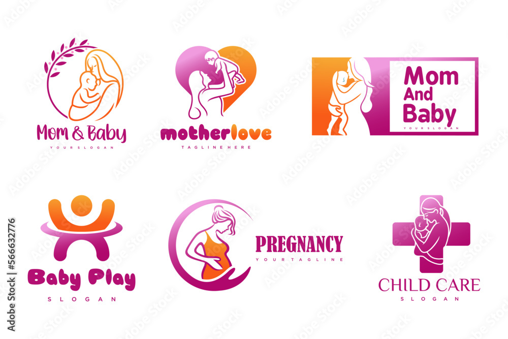 custom made wallpaper toronto digitalhappy baby and mother icon set logo design.badges for children store & baby care center.illustration