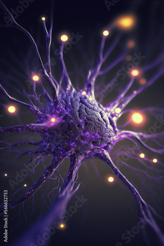 Illustration of neuron or active nerve cell is an electrically excitable cell .Human brain science	 photo