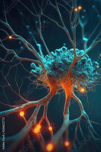 Illustration of neuron or active nerve cell is an electrically excitable cell .Human brain science	 photo