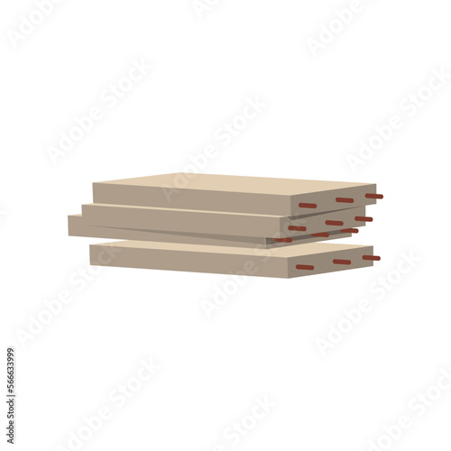 Stack of cartoon concrete plates isolated on white. Construction equipment. Vector illustration of tools for building. Industry concept
