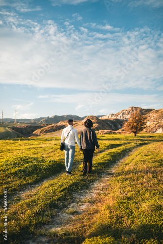 boyfriends walking hand in hand in a field © francescosgura
