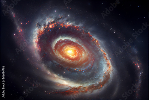 Planets over the nebulae in space. Cosmic background of exploring galaxies