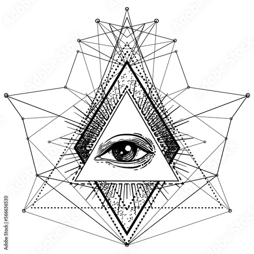 Blackwork tattoo flash. Eye of Providence. Masonic symbol. All seeing eye ins...