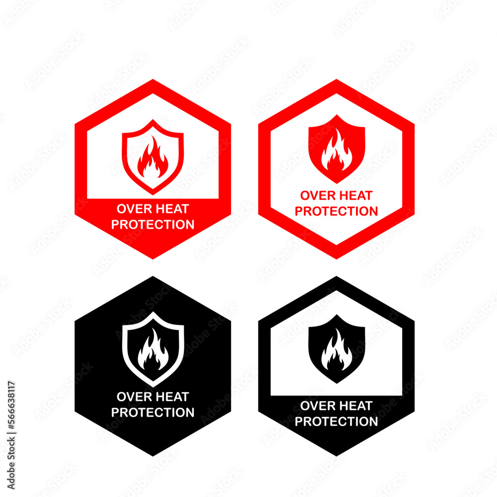 Overheat protection with shield vector logo badge set.