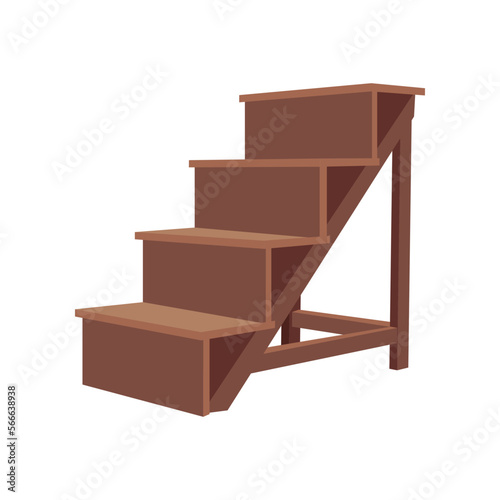 Side view of wooden ladder flat vector illustration. Modern stairway for house or apartment isolated on white background. Home interior concept