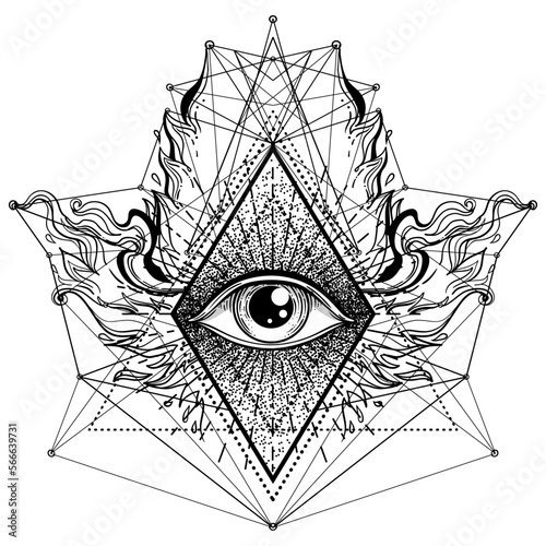 Blackwork tattoo flash. Eye of Providence. Masonic symbol. All seeing eye ins...