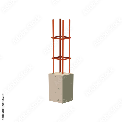 Cartoon reinforced concrete construction isolated on white. Construction equipment. Vector illustration of tools for building. Industry concept