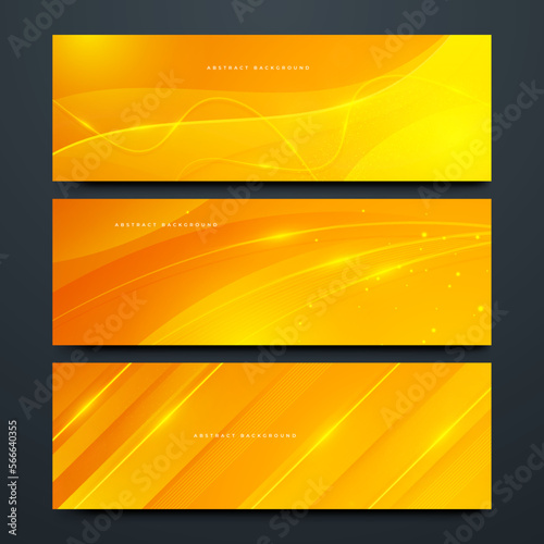 Abstract yellow geometric background and dynamic orange line pattern texture curve fluid motion shapes composition.