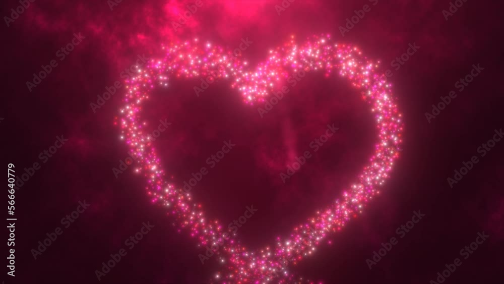 Glowing red love heart made of particles on a red festive background for Valentine's Day. Video 4k, motion design Glowing red love heart made of particles on a red festive background for Valentine's Day. Video 4k, motion design