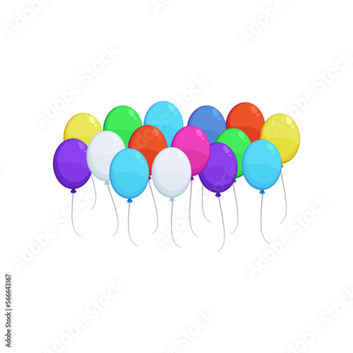 Flying colorful balloons as decoration vector illustration. Inflatable spheres  balloons for wedding  festival or carnival isolated on white background. Decoration  celebration concept