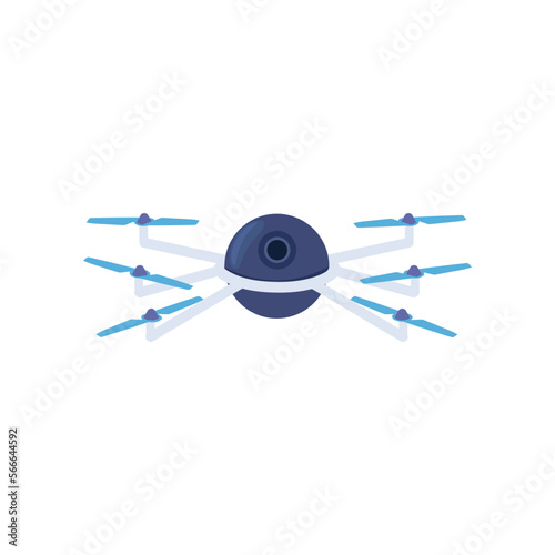 3d white and blue drone vector illustration. Vector illustration of unmanned robot for video surveillance and delivery. Cartoon flying aerial vehicle with camera isolated on white. Aircraft, UAV