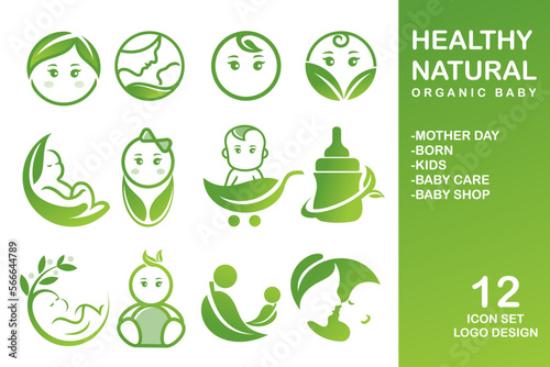 baby & mother nature icon set logo design.badges for children store & baby care center.illustration
