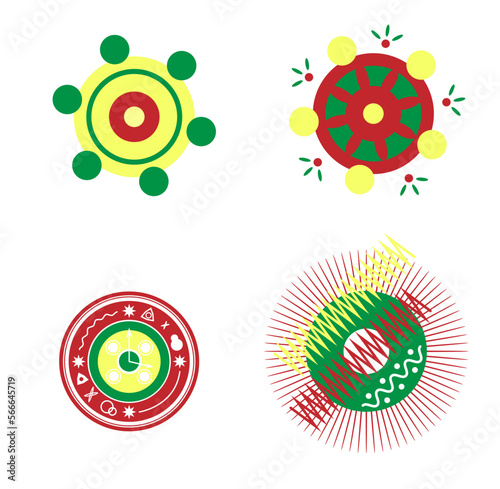 Set of four abstract circular ornaments. Design elements. Vector illustration.