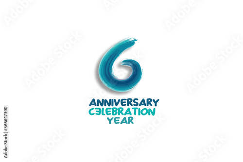 Fototapeta Naklejka Na Ścianę i Meble -  6th, 6 years, 6 year anniversary celebration fun style logotype. anniversary white logo with green blue color isolated on white background, vector