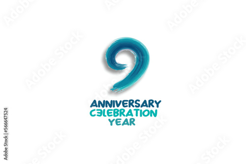 9th, 9 years, 9 year anniversary celebration fun style logotype. anniversary white logo with green blue color isolated on white background, vector