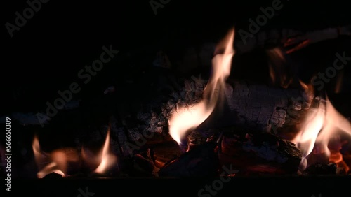 flame in a fireplace close up