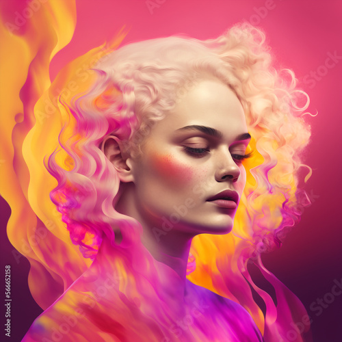 generative ai illustration - fashion portrait of a young woman  romantic posing and background